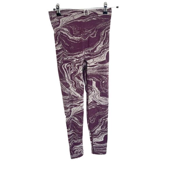 Athleta Womens Small Maroon Silver Metallic Marble Aurora Shine Tight Leggings - Picture 4 of 11